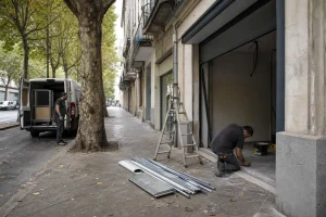 Local commercial vide en rez-de-chaussée dans une rue de centre-ville