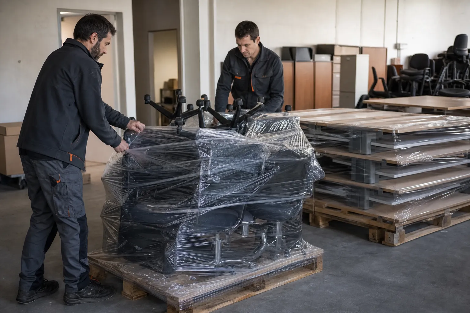 Mobilier de bureau en bon état mis de côté pour le réemploi